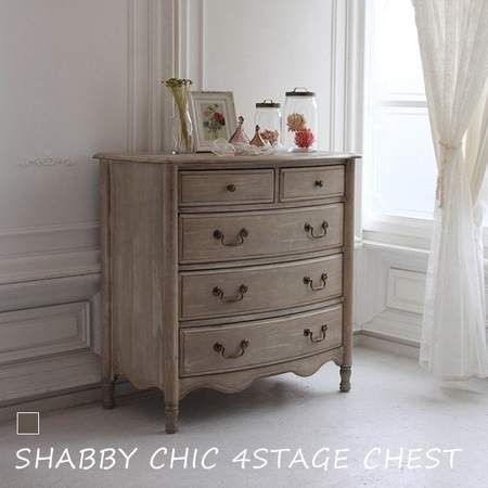 シャビーシックなグレイッシュホワイトのアンティーク風チェスト
