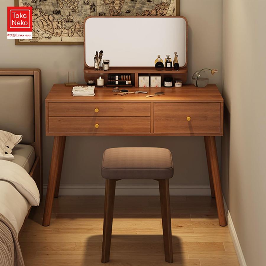 ミラー付きでドレッサーとしても使える、フタを閉めるとデスクになる兼用タイプ