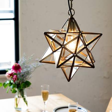 ガラスと真鍮の星形ペンダントライト アンティーク風
